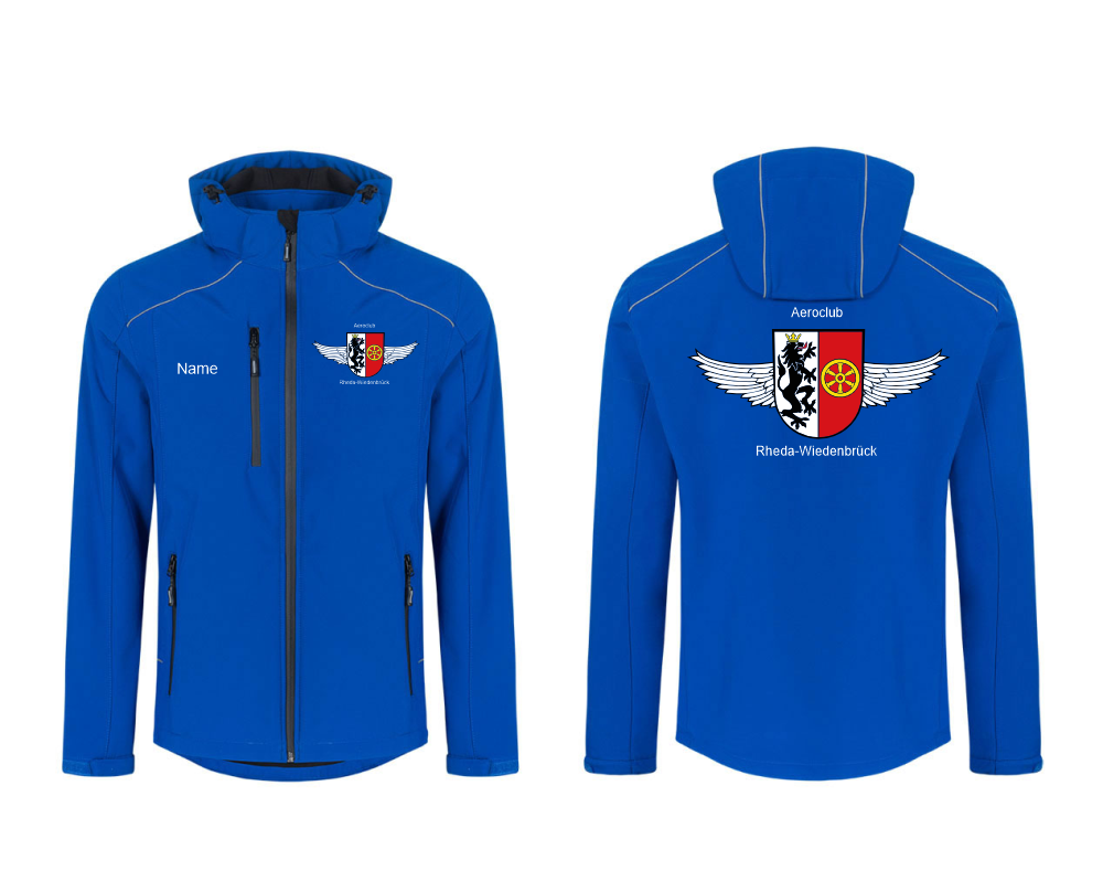 Softshelljacke Aeroclub Rheda-Wiedenbrück mit Kapuze, Brust- und Ärmeltasche