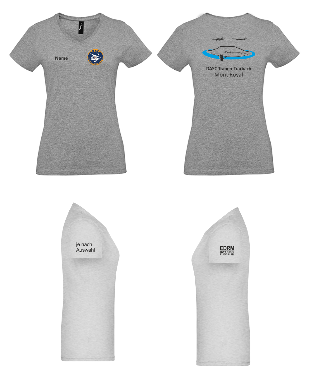 Damen T-Shirt V-Auschnitt DASC Traben-Trarbach (mehrfarbiger Rückendruck)