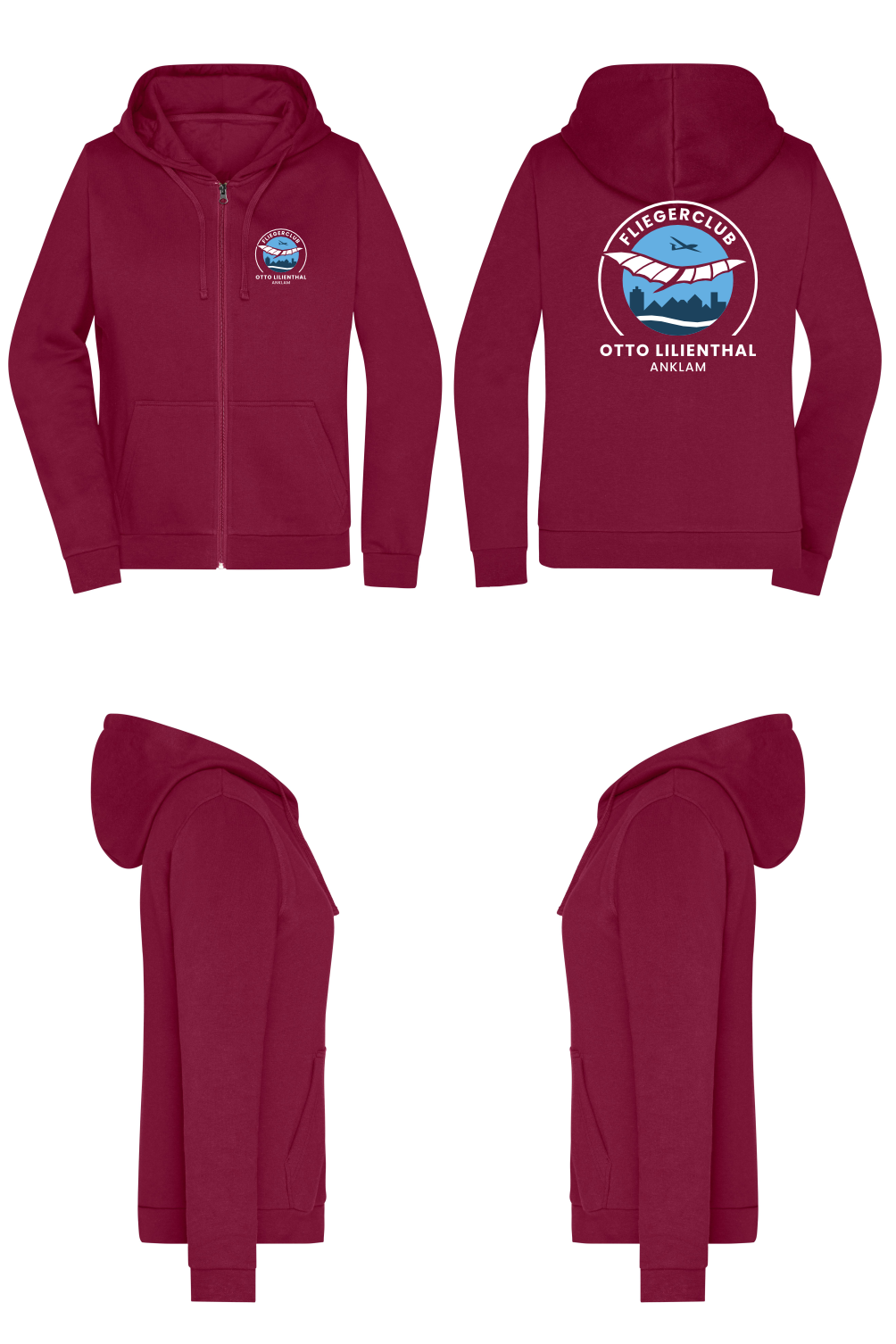 Damen ZIP-Hoodie Fliegerclub Anklam „Otto Lilienthal”