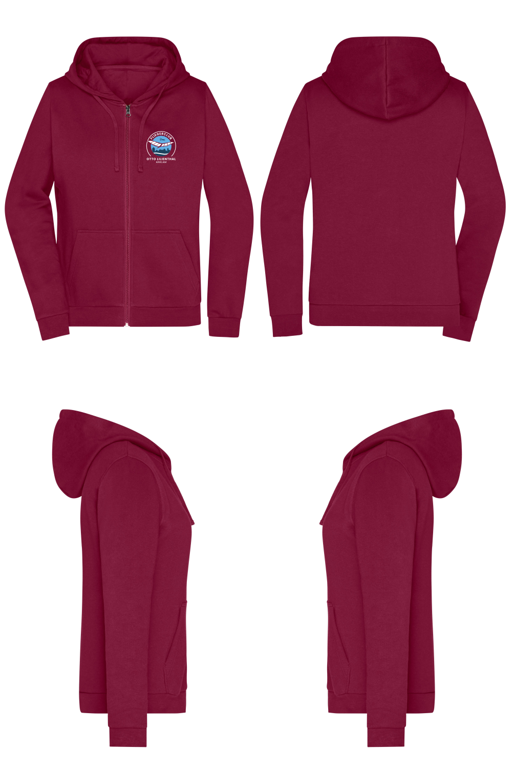Damen ZIP-Hoodie Fliegerclub Anklam „Otto Lilienthal”