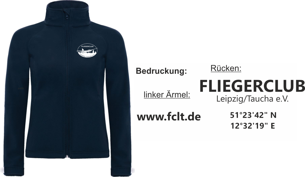 Damen Softshelljacke B&C mit Kapuze und Innenfutter FC Leipzig/Taucha (Außen: 94% Polyester, 6% Elasthan)